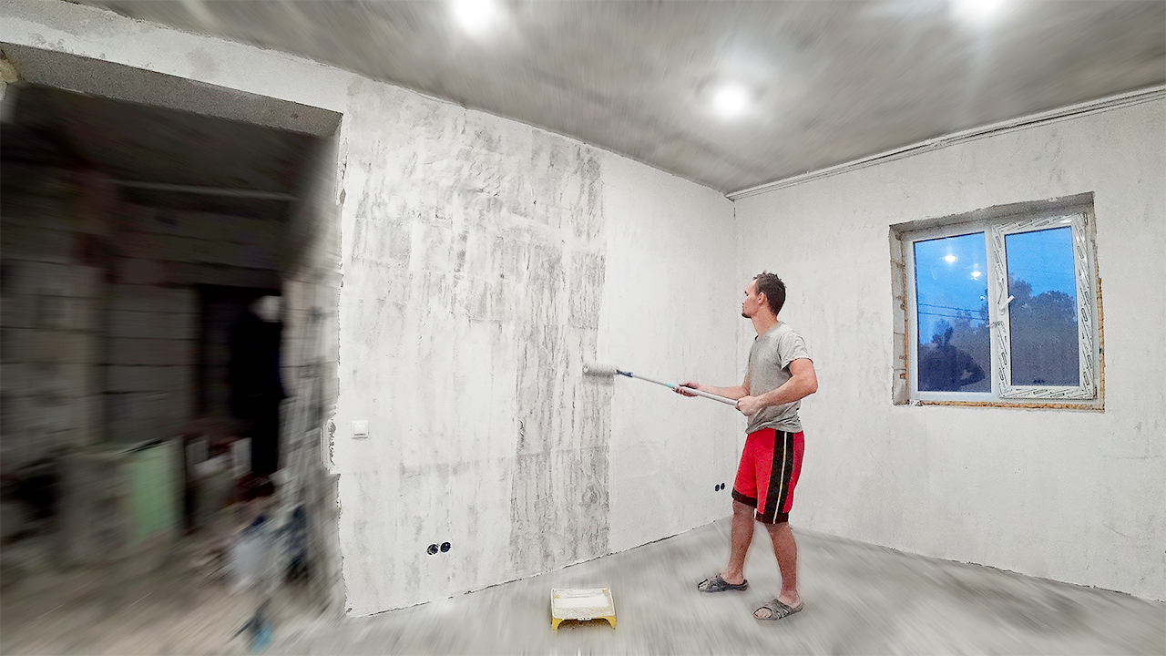 Черновая отделка. Штукатурка стен. Полы. Ванная. Дом из газобетона своими руками (Таймлапс) смотреть онлайн