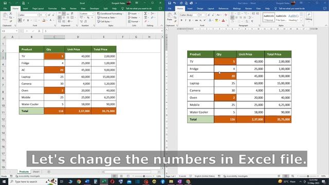 Copy Excel Table into MS Word -- Auto Updating смотреть онлайн