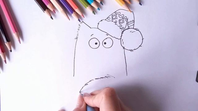Как нарисовать рисунок на Новый Год. Милый кот с шариком смотреть онлайн