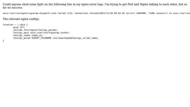 DevOps & SysAdmins: Why is Perl Cgiwrap Sock refusing connection to nginx? смотреть онлайн