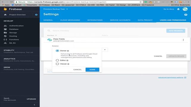 Change user permissions in Firebase project смотреть онлайн