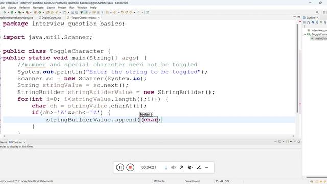 How to toggle each character present in String/Sentence (Java code) смотреть онлайн