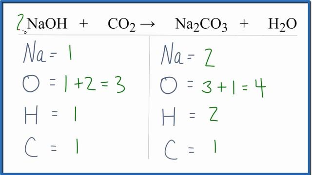 How to Balance NaOH + CO2 = Na2CO3 + H2O (Sodium Hydroxide plus Carbon Dioxide) смотреть онлайн