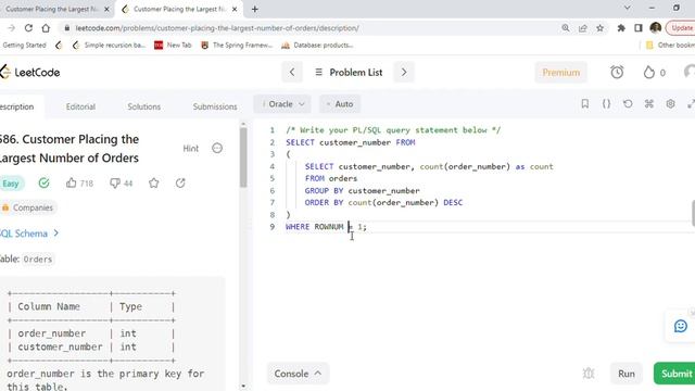 Leetcode 586 Customer Placing the Largest Number of Orders Oracle Query Explained смотреть онлайн