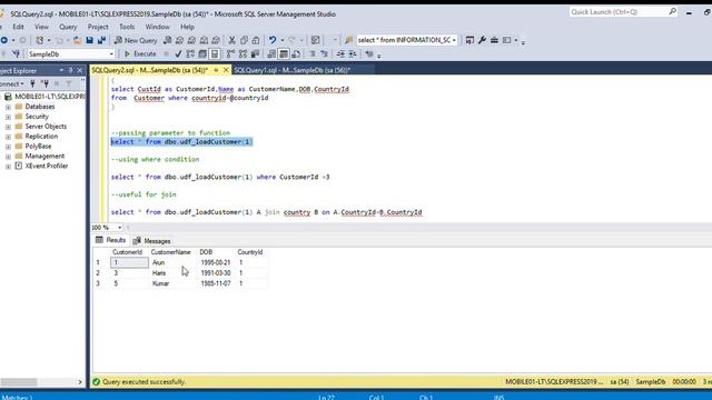 Inline table valued function in sql (User Defined ) смотреть онлайн