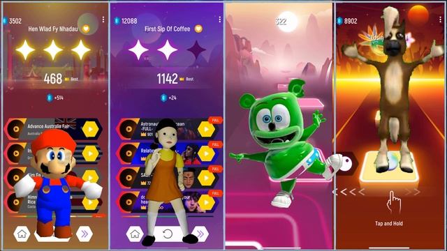 Mario ? Squid Game Doll ? Gummy Bear ? Cartoon horse - Tiles Hop EDM Rush 27 смотреть онлайн