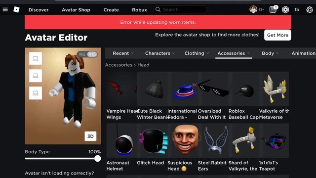 Roblox “error while updating worn items” (before u ask I tried becoming a slender to troll.) смотреть онлайн