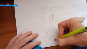 Нарисовать На День России / Нарисовать Девочку с Флагом России / Нарисовать Девочку на Берегу у вод