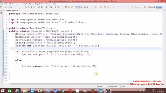 RAMESHSOFT: How to verify page title |Selenium in Realtime|| How to verify text of WebElement смотреть онлайн