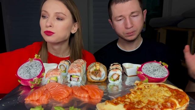 День всех влюбленных | МУКБАНГ роллы, пицца, сашими лосось смотреть онлайн