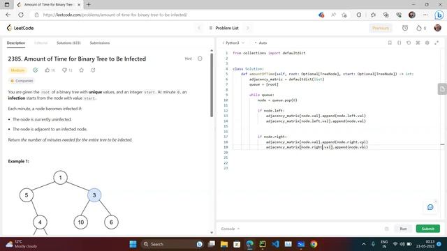 Leetcode # 2385. Amount of Time for Binary Tree to Be Infected (Python) смотреть онлайн