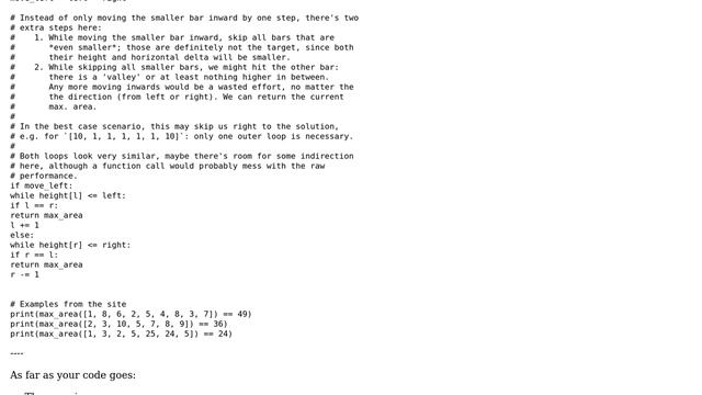 Code Review: How to speed up the code for LeetCode "Container with most water" task? смотреть онлайн
