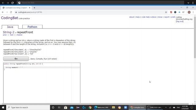 String 2 (repeatFront) Java Tutorial || Codingbat.com смотреть онлайн