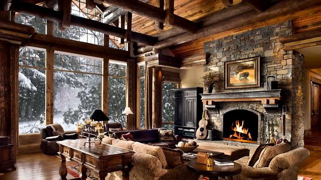 Winter Christmas Screensaver HD 5 hours - Snow falling, Fire crackling sound, Cosy Log Cabin смотреть онлайн