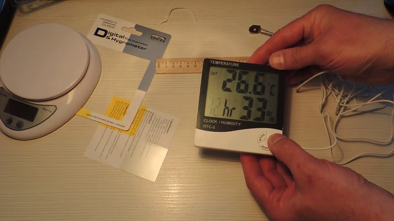 Термометр гигрометр метеостанция HTC 2 | Измеритель температуры и влажности для квартиры с часами смотреть онлайн