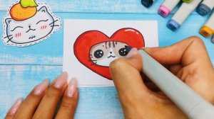 ❤️Котики наклейки ЛЕГКО/Как Нарисовать котика