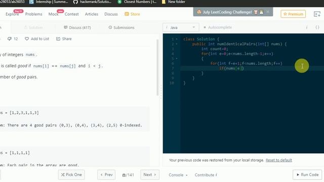 LeetCode Number of Good Pairs Problem 1512 | Naive solution | Linear Solution | in Hindi | Logic смотреть онлайн