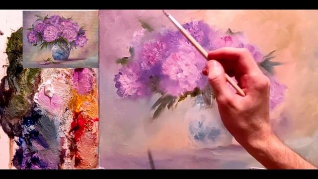 Как нарисовать пионы в кувшине. Процесс работы с мастер-класса смотреть онлайн