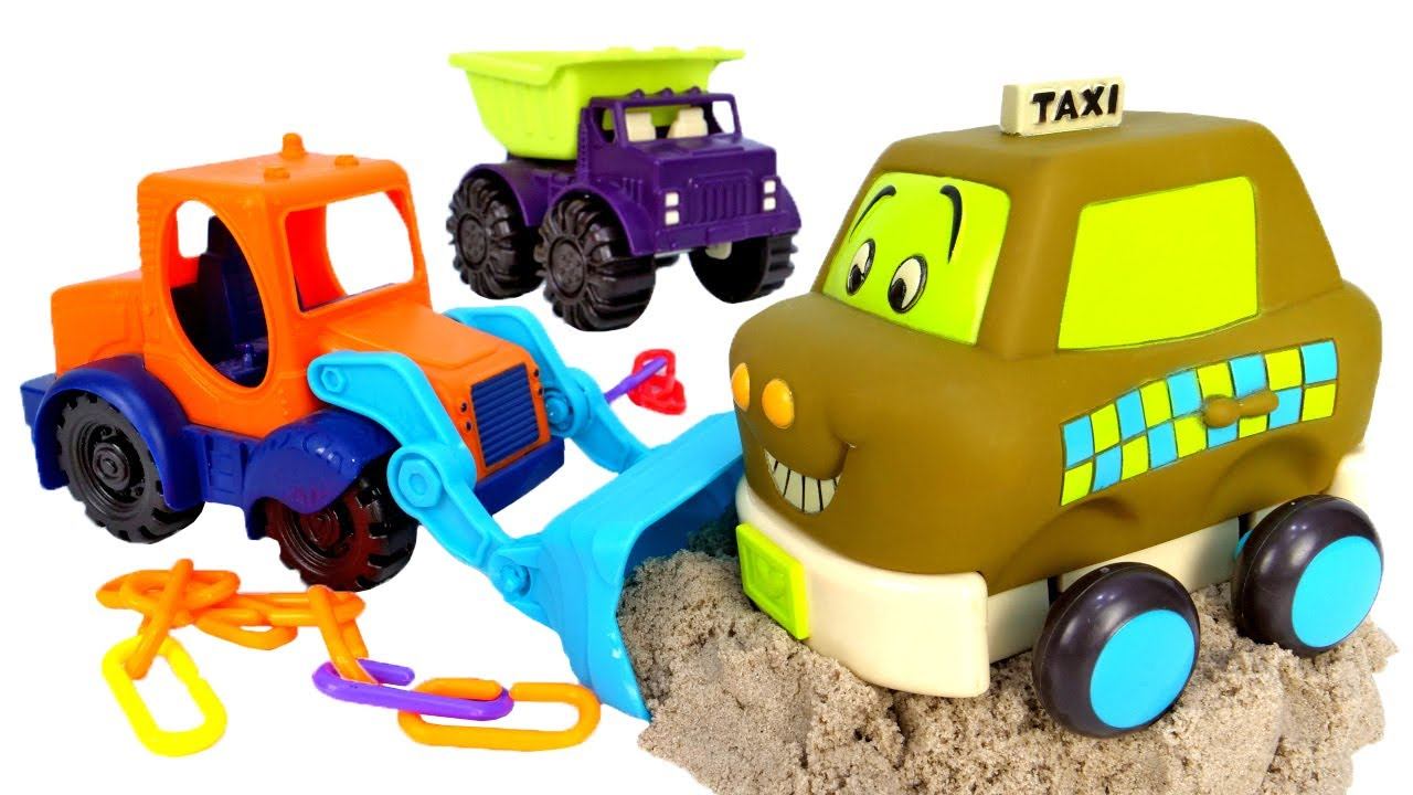 Машины-помощники для малышей — Веселое видео для самых маленьких, как машинка ТАКСИ застряла в песке смотреть онлайн
