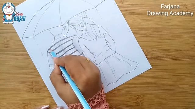 How to draw Couple With Umbrella - step by step || Boy & Girl Pencil Sketch смотреть онлайн