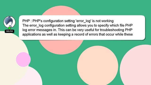 PHP : PHP's configuration setting 'error_log' is not working смотреть онлайн