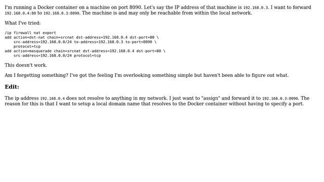DevOps & SysAdmins: Mikrotik: Forward local ip to another local ip on specific port смотреть онлайн