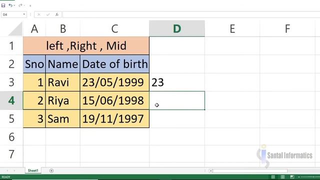 Left, Right, Mid Functions in Ms Excel ( தமிழ் ) || Excel in Tamil || Santal Informatics смотреть онлайн