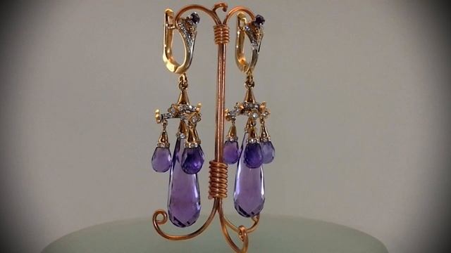 СЕРЬГИ БРИОЛЕТЫ АМЕТИСТЫ АМЕТИСТЫ.ЗОЛОТО. БРИЛЛИАНТЫ смотреть онлайн