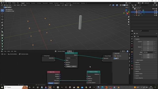 Blender 3d Tutorial - Geometry Nodes, How to place Instances on Mesh, rotate and scale смотреть онлайн