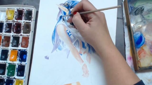 Рисуем эльфа аниме, в технике акварель. смотреть онлайн