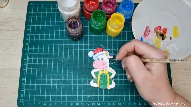 Роспись деревянной ёлочной игрушки "Бычок" смотреть онлайн