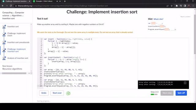 Challenge Implement Insertion Sort Khan Academy смотреть онлайн