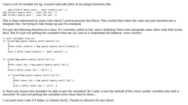 Wordpress: My class function is not seeing GET url paramaters смотреть онлайн