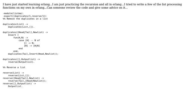 Code Review: Feedback on Erlang Lists processing function смотреть онлайн