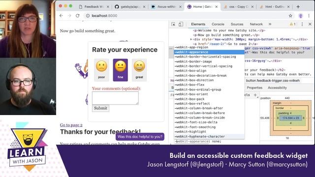 Build an accessible, custom feedback widget with Marcy Sutton — Learn With Jason смотреть онлайн