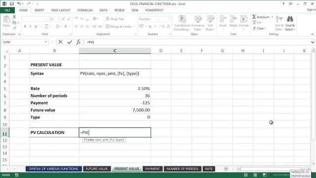 Microsoft Excel Tutorial - Using Excel’s ‘Present Value’ function (=PV) смотреть онлайн