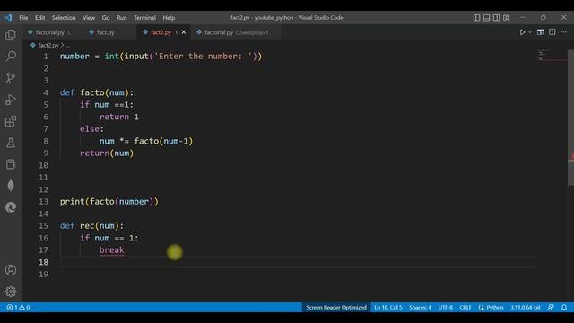 how to create a factorial function using recursion in python. смотреть онлайн