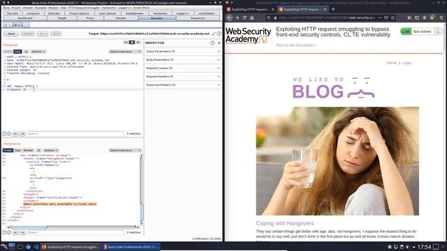 Exploiting HTTP request smuggling to bypass front-end ... (Video solution, Audio) смотреть онлайн