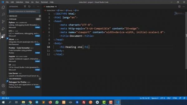 Visual studio code setup for HTML CSS and JavaScript