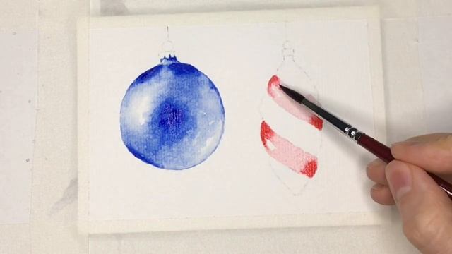 Новогодняя открытка: Елочные украшения/Акварель/DIY Watercolor Christmas Card: Christmas Decoration смотреть онлайн