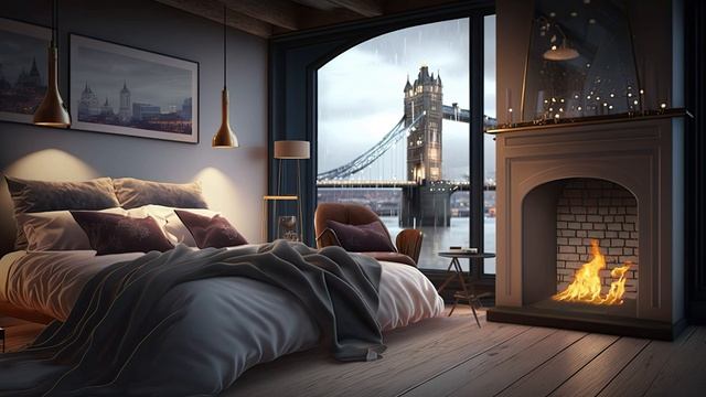 Побег в уютную спальню с видом на Тауэрский мост расслабьтесь под звуки дождя и потрескивающий огонь смотреть онлайн