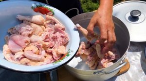 Relaxing Video of Village Life: Outdoor Cooking National Azerbaijani Dish CHICKEN CIGIRTMA