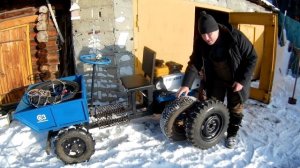 Мотоблок НЕВА и автомобильные колеса на дисках от Москвича и Жигуля. Снежный тест-драйв