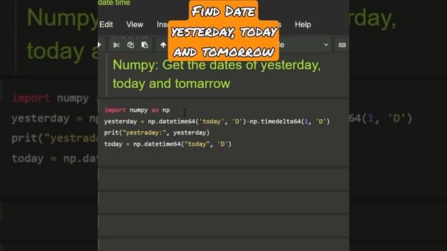 #python Numpy Get the date yesterday today and tomorrow смотреть онлайн