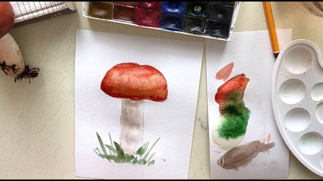 Сыроежка акварелью. Рисуем с натуры. Поэтапное рисование для начинающих онлайн смотреть онлайн