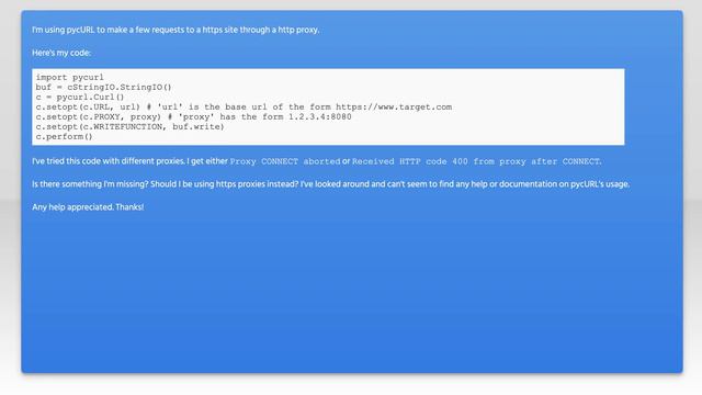 pycURL; Received HTTP code 400 from proxy after CONNECT смотреть онлайн