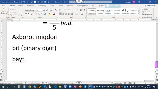 9-may Darsi (Axborotlarning Kompyuterda Tasvirlanishi, Axborot O'lchov Birliklar, Axborot Miqdori)