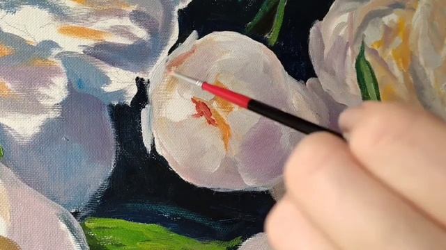 Белые пионы маслом за 6 минут Тайм лапс видео Peonies oil painting time lapse смотреть онлайн