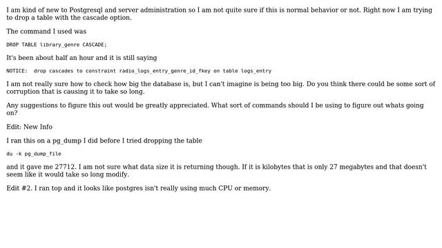 DevOps & SysAdmins: Postgresql table drop taking very long time смотреть онлайн
