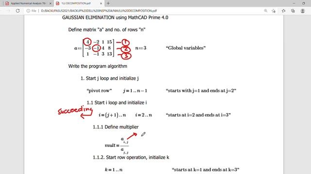 GAUSSIAN ELIMINATION MathCAD PROGRAM смотреть онлайн